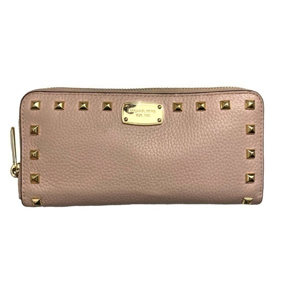 Michael Kors Handbags - Michael kors pink leather gold studded zipper clutch accordion wallet